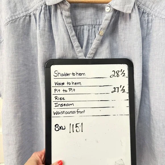 Artisan NY Button Up Top Size M Blue 100% Linen Short Sleeve Relaxed Fit Shirt - Picture 3 of 4